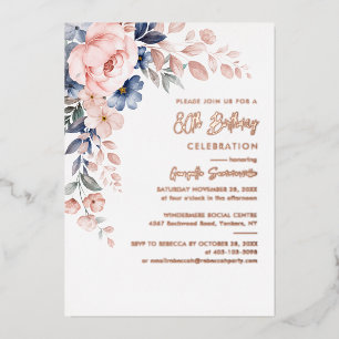 Invitation En Aluminium Elégant rose floral 80e anniversaire de fête or