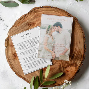 Invitation En Aluminium Elégant Rose Gold 2 en 1 Détails photo Mariage