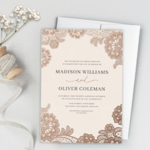 Invitation En Aluminium Elégant Rose Gold + Blush Pink Lace Mariage Real