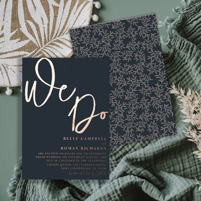 Invitation En Aluminium Elégant Rose Gold & Dark Blue "We Do" Mariage (Créateur téléchargé)