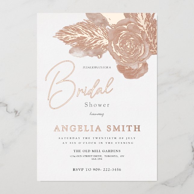 Invitation En Aluminium Elegant Rose Gold Floral Bridal Shower Real (Recto)