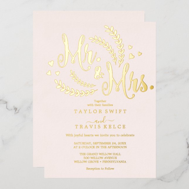 Invitation En Aluminium Élégant Rose Gold Foil Mariage (Recto/Verso)