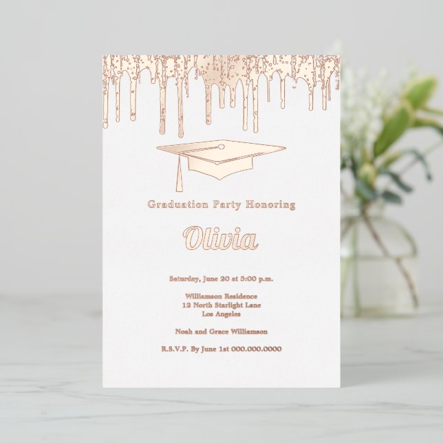 Invitation En Aluminium Élégant Rose Gold Graduation Party (Debout devant)