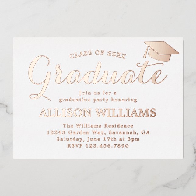 Invitation En Aluminium Élégant Rose Gold Graduation Party (Recto)