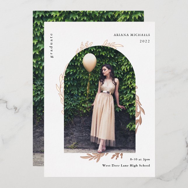 Invitation En Aluminium Élégant Rose Gold Photo Graduation (Recto/Verso)