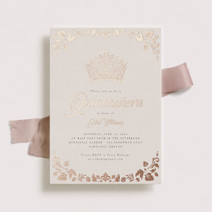 Invitation En Aluminium Elégant Rose Gold Quinceañera Crown