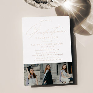 Invitation En Aluminium Élégant Rose Gold Script 3 Photo Graduation Party