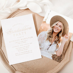 Invitation En Aluminium Élégant Rose Gold Script Photo Graduation Party