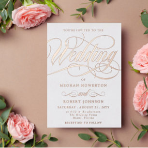 Invitation En Aluminium Élégant Rose Gold Swirl Mariage de calligraphie
