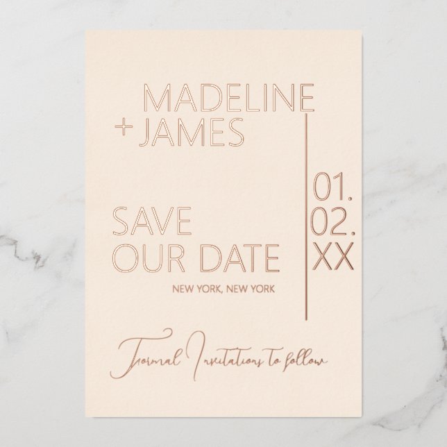 Invitation En Aluminium ELEGANT Rose Gold Tan Enregistrer les dates Annonc (Recto)