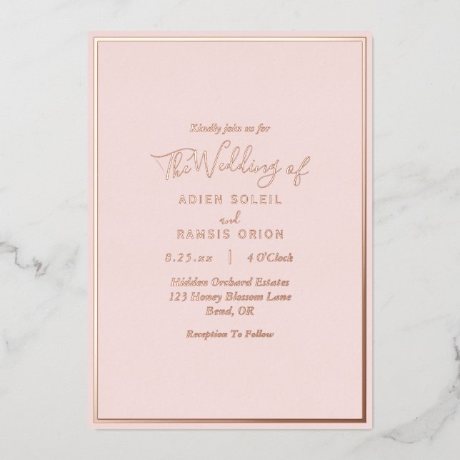 Invitation En Aluminium Élégant Rose moderne Blush Mariage or (Recto)