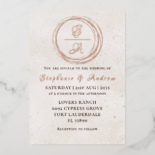 Invitation En Aluminium Élégant Rose Monogramme or Mariage Foil Invitatiat