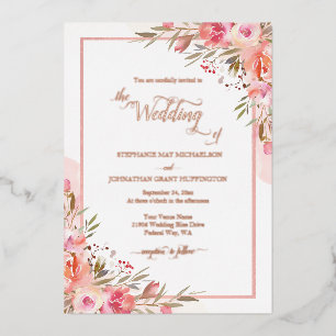 Invitation En Aluminium Élégant rose Peach Floral Aquarelle Mariage Rose