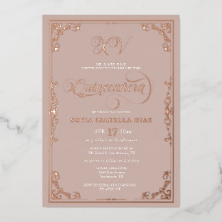 Invitation En Aluminium Élégant rose poudré Quinceañera or rose