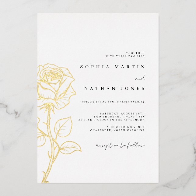 Invitation En Aluminium Élégant Rose Real Gold Mariage (Recto)
