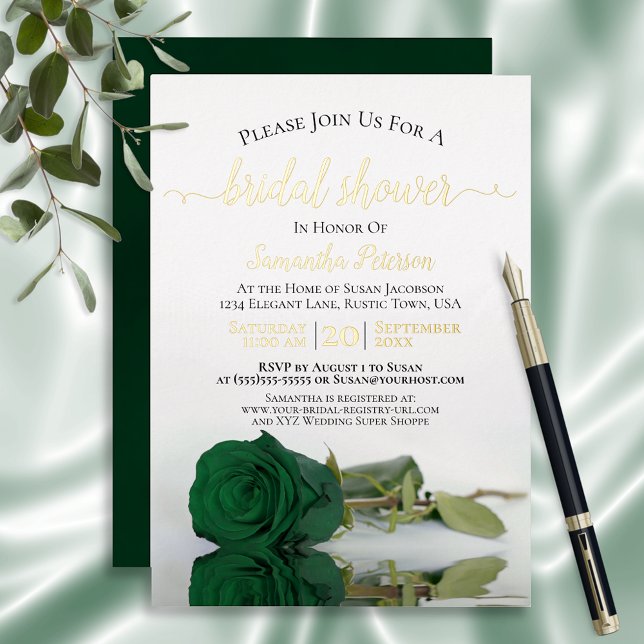 Invitation En Aluminium Élégant Rose vert émeraude avec Fête des mariées o (Créateur téléchargé)