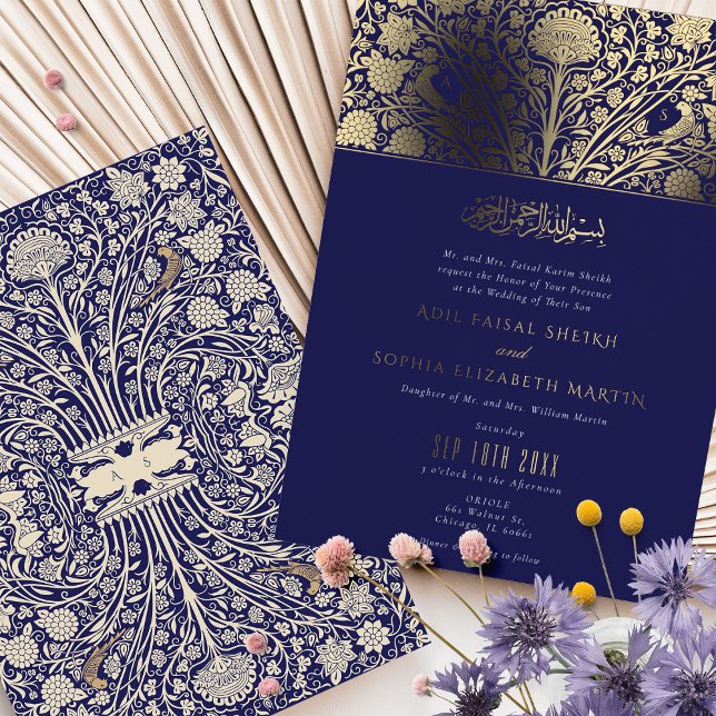 Invitation En Aluminium Elégant Royal Blue et Gold Mariage islamique (Créateur téléchargé)