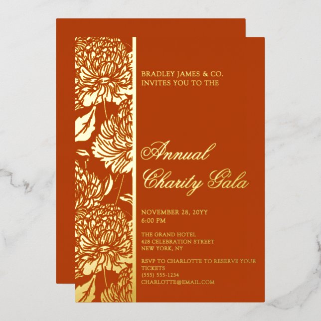 Invitation En Aluminium Elegant Rust Botanical Charity Event Gala Party (Recto/Verso)