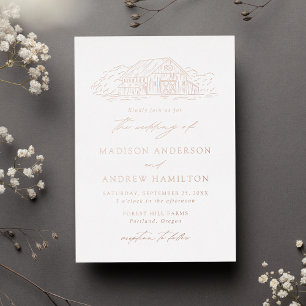 Invitation En Aluminium Elégant Rustic Grange Mariage Rose Or