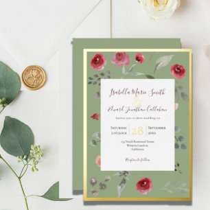 Invitation En Aluminium Elégant Sage Green Bourgogne Rose Gold Foil Invita