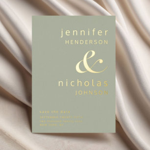 Invitation En Aluminium Elégant Sage Green Mariage Enregistrer La Date Or