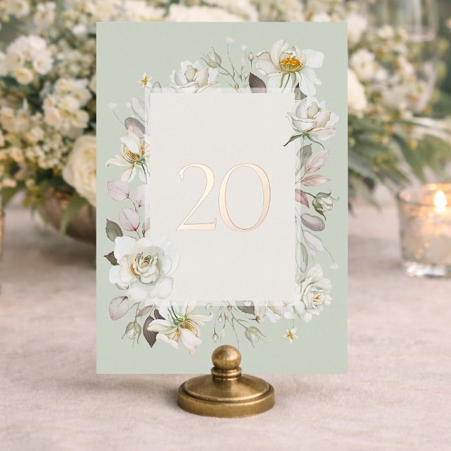 Invitation En Aluminium Elegant Sage Green Wedding Table Number– Real Foil (Créateur téléchargé)