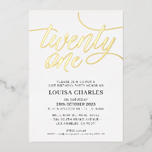 Invitation En Aluminium ELEGANT SCRIPT 21e anniversaire fête d'or élégant