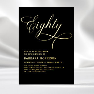 Invitation En Aluminium Élégant Script 80e anniversaire Black Gold 80e ann
