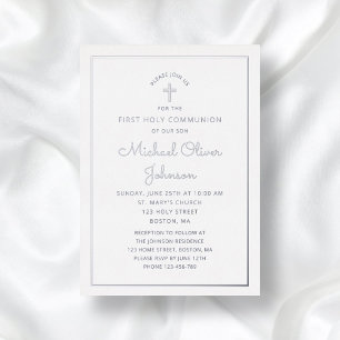 Invitation En Aluminium Élégant Script Argent Première communion