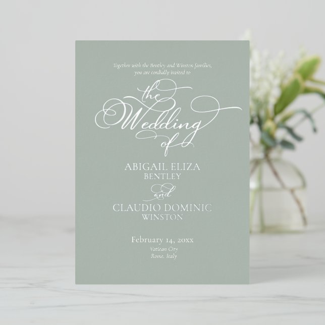 Invitation En Aluminium Élégant script argenté sur destination Italie (Debout devant)