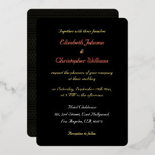 Invitation En Aluminium Élégant Script Black Custom Wedding Rose Gold