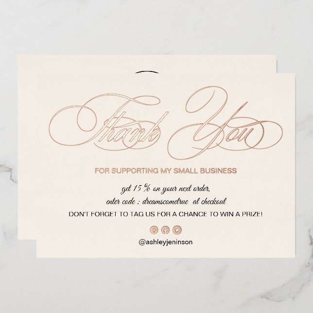 Invitation En Aluminium Élégant script blush rose logo commander merci (Recto/Verso)