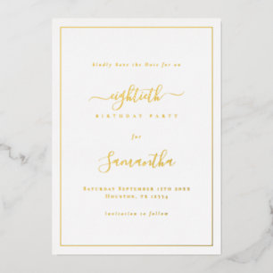 Invitation En Aluminium Elégant Script Bordure 80e anniversaire Enregistre