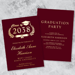 Invitation En Aluminium Élégant Script Burgundy College Graduation Party