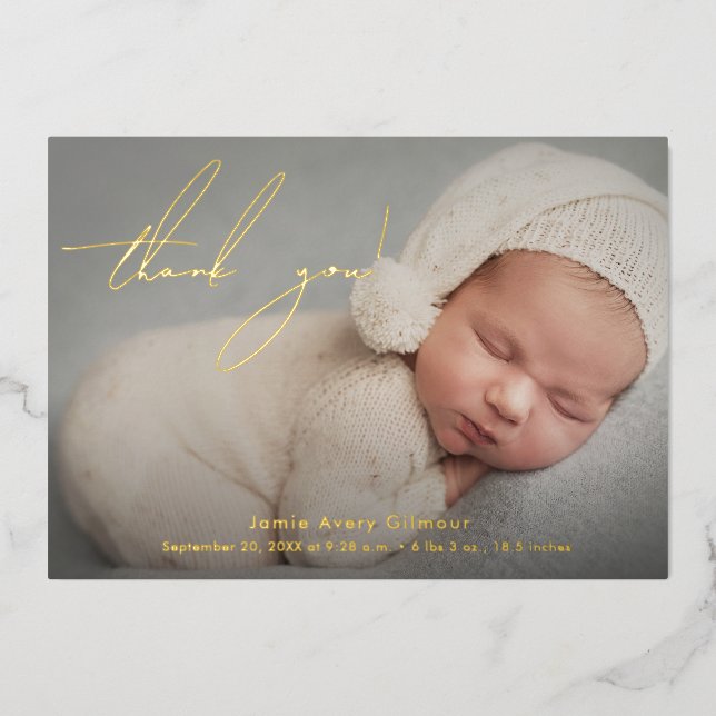 Invitation En Aluminium Élégant script de remerciement pour photo de bébé  (Recto)
