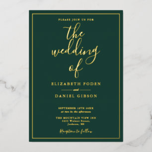 Invitation En Aluminium Élégant Script Émeraude Vert Mariage Or