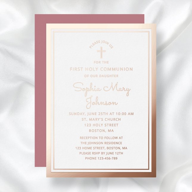 Invitation En Aluminium Élégant Script fille première communion (Elegant Script Girl First Communion Foil Invitation)