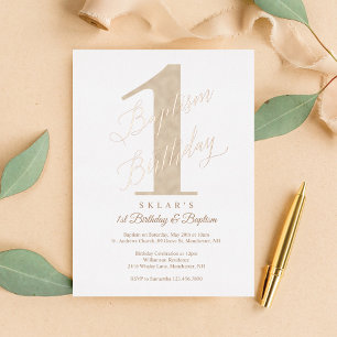 Invitation En Aluminium Élégant Script Gold Baby's 1st Birthday & Baptism