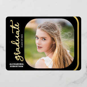 Invitation En Aluminium Élégant Script Gold Foil 2 Photo Graduation Party