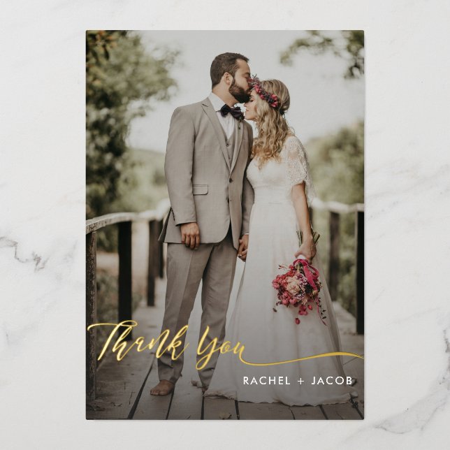 Invitation En Aluminium Élégant Script Gold Foil Simple Mariage 2 photos (Recto)