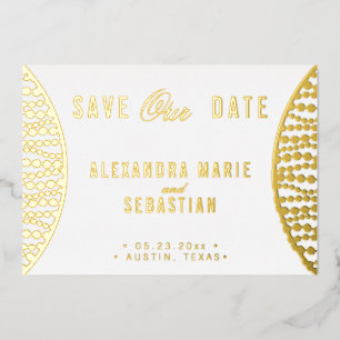Invitation En Aluminium Élégant Script Golden Pearls Enregistrer la date O