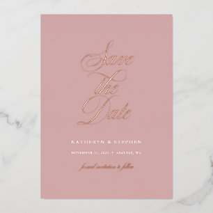 Invitation En Aluminium Élégant Script Mariage Enregistrer La Date Rose Or