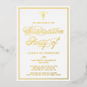 Invitation En Aluminium Élégant Script Médicale School Graduation Party