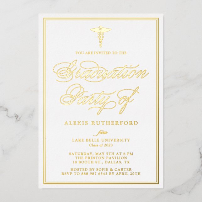 Invitation En Aluminium Élégant Script Médicale School Graduation Party (Recto)