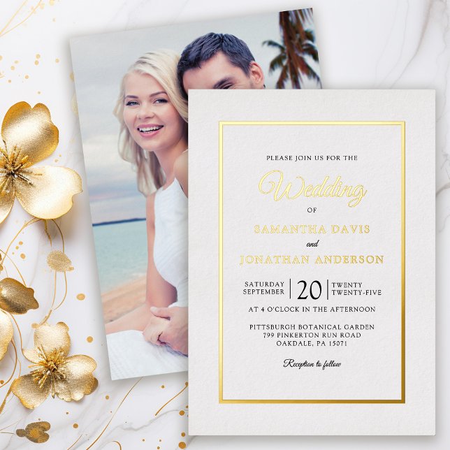 Invitation En Aluminium Élégant script moderne photo Mariage Gold Foil (Créateur téléchargé)