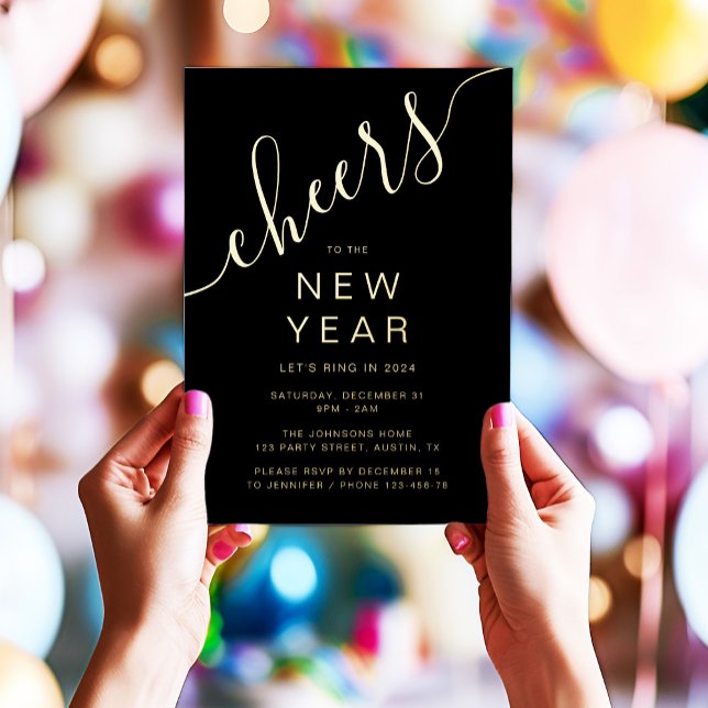 Invitation En Aluminium Élégant Script New Year Party Gold (Elegant Script New Year's Eve Party Gold Foil Invitation)