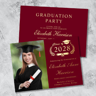 Invitation En Aluminium Élégant Script Photo Burgundy Graduation Party