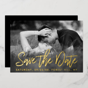 Invitation En Aluminium Élégant Script Photo Enregistrer La Date Réel