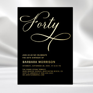 Invitation En Aluminium Élégant Script Quarty Black Gold 40e anniversaire