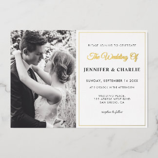 Invitation En Aluminium Élégant script simple photo personnalisée noir et